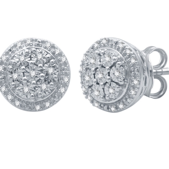 🆕🎁 Diamond Cluster Stud Earrings in Sterling Silver - Picture 2 of 5